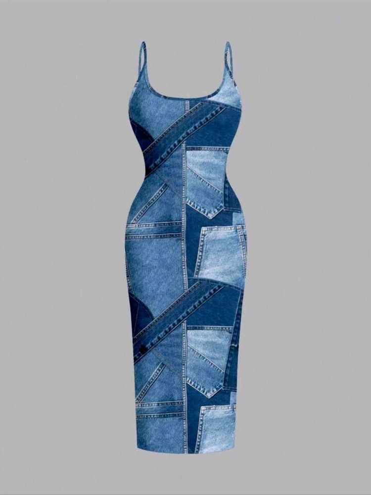Denim Patchwork Bodycon Dress