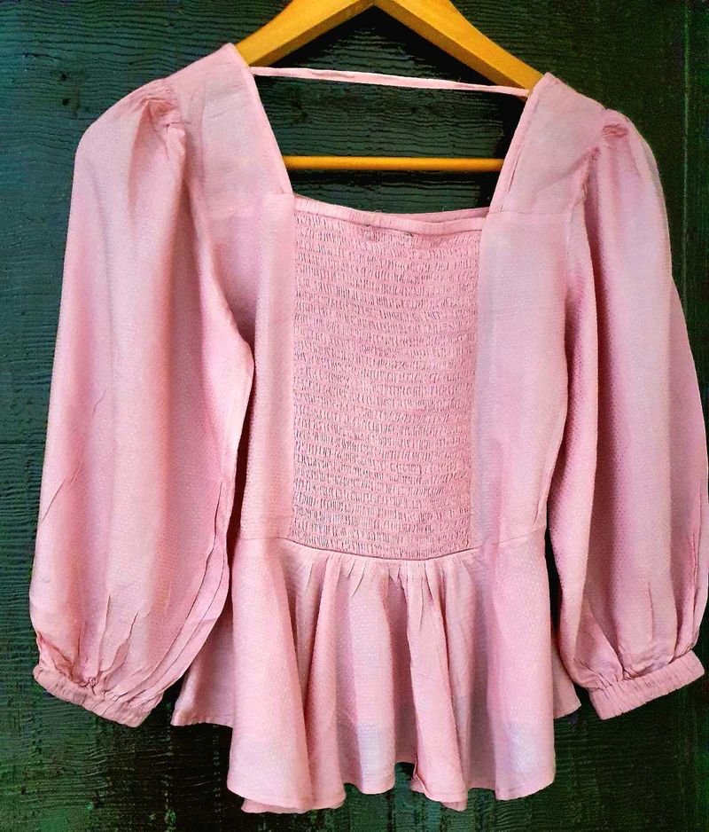 Pink Peplum Puff Sleeve Top