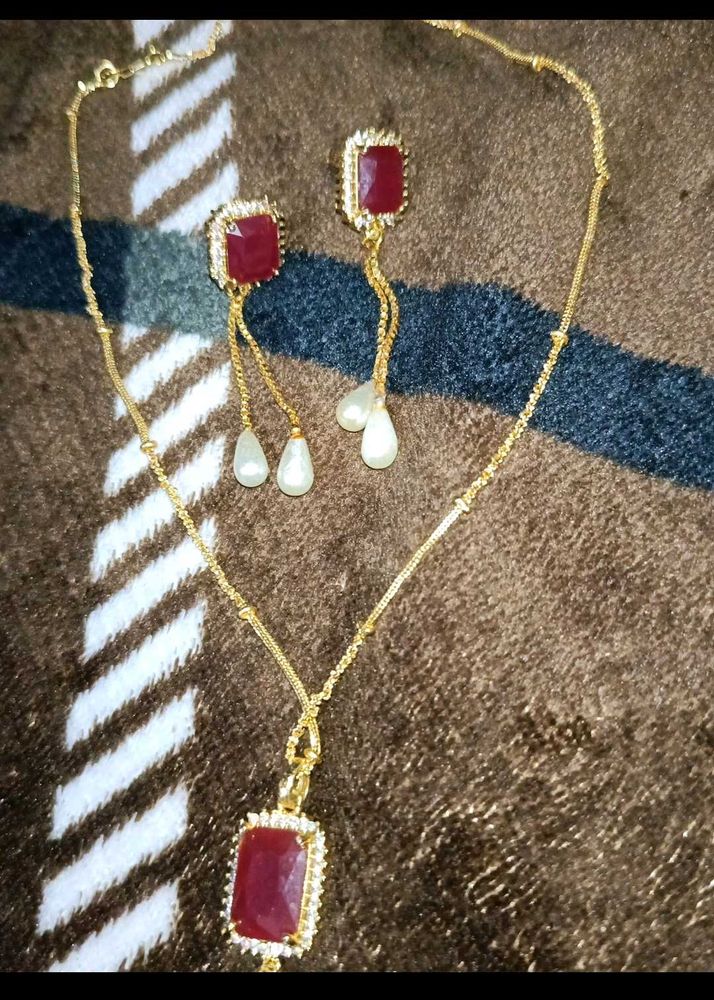 gold plated rubyJewellery Set