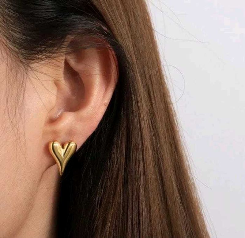 Anti Tarnish Gold Heart Stud Earrings