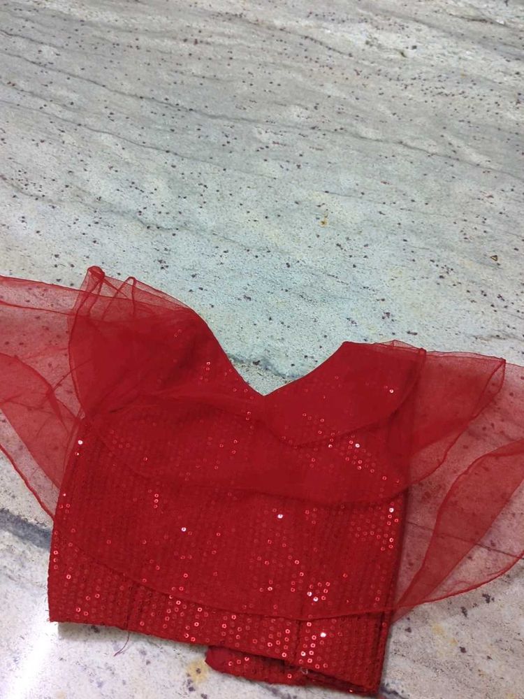Red And Cream Crop Top .