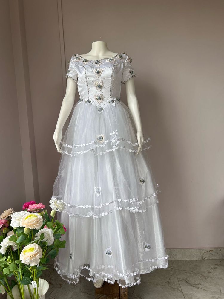 White Floral Patch Gown