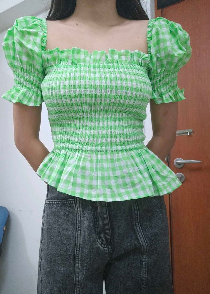 Gingham Peplum Top