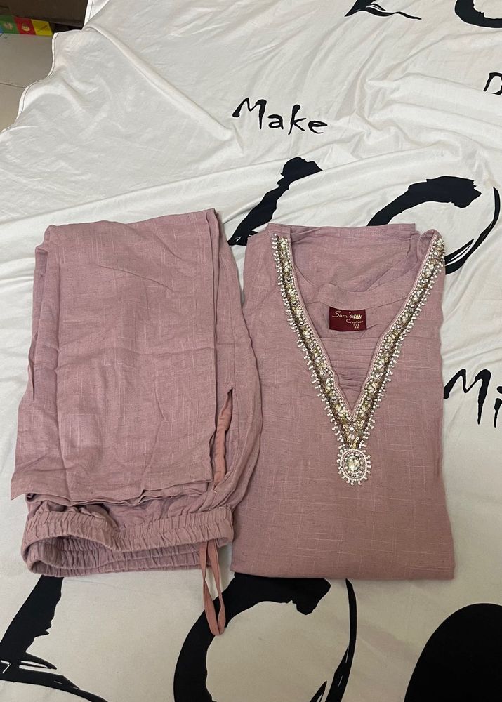 Mauve Embellished Kurta Set