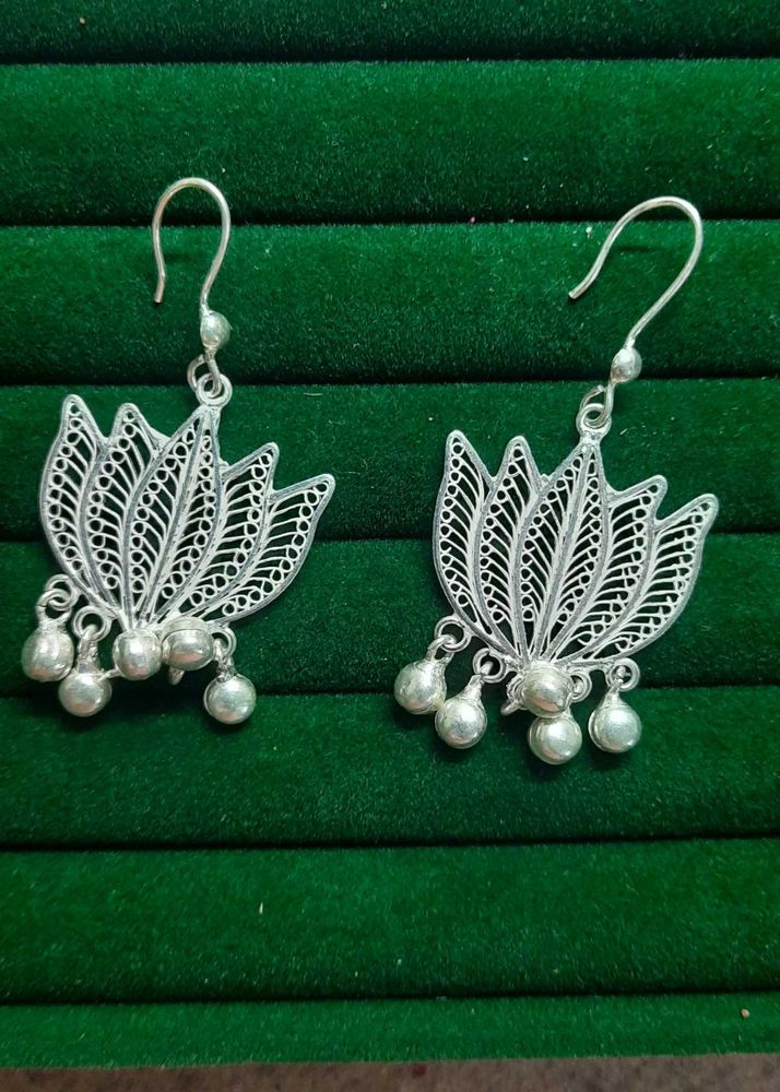 Pure Silver Lotus Earrings (without Hallmark)