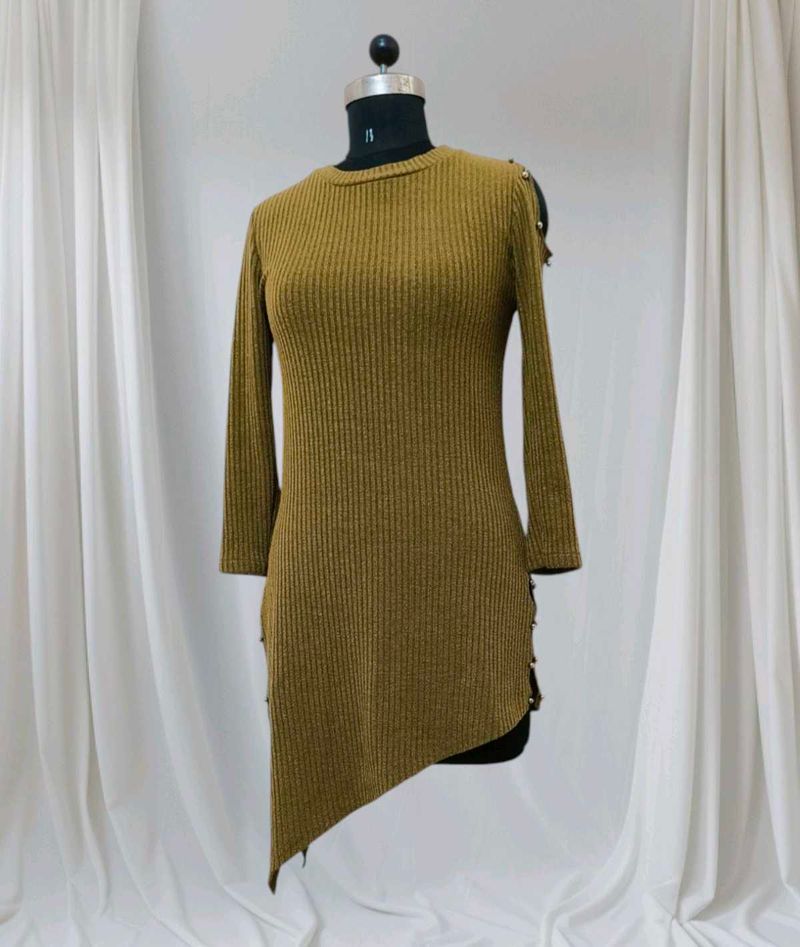 Wool Olive Cut Out Sleeve Dress 🔥