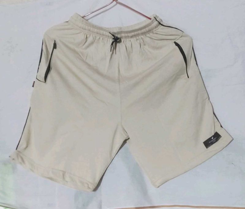 Beige Athletic Shorts - Side Stripe Detail