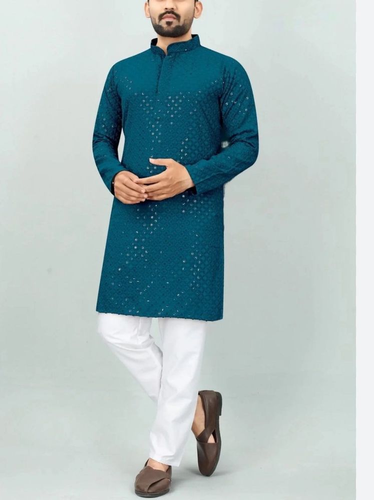 XL Men&#39;s Blue&amp;green Touch  Kurta Set