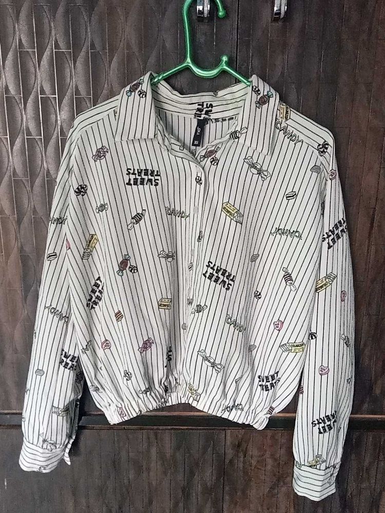 Striped Candy Print Crop Shirt
