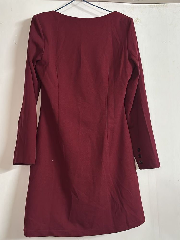 Burgundy Button-Down Mini Dress