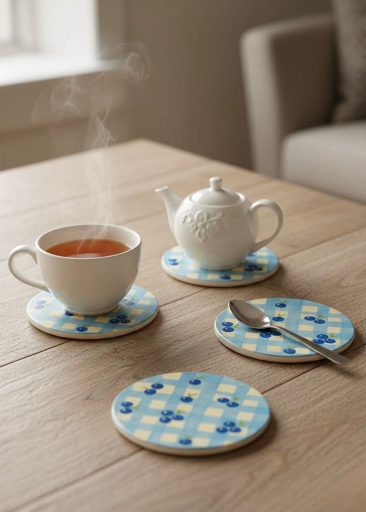 handmade coaster blueberry print