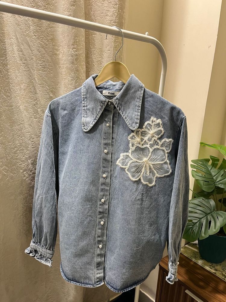 Denim Floral Blouse