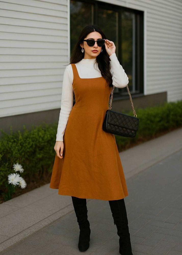 Stylish Brown Pinafore Dress