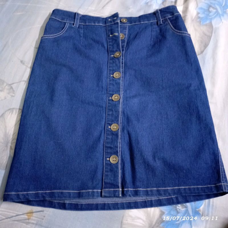 Button Front Denim Skirt