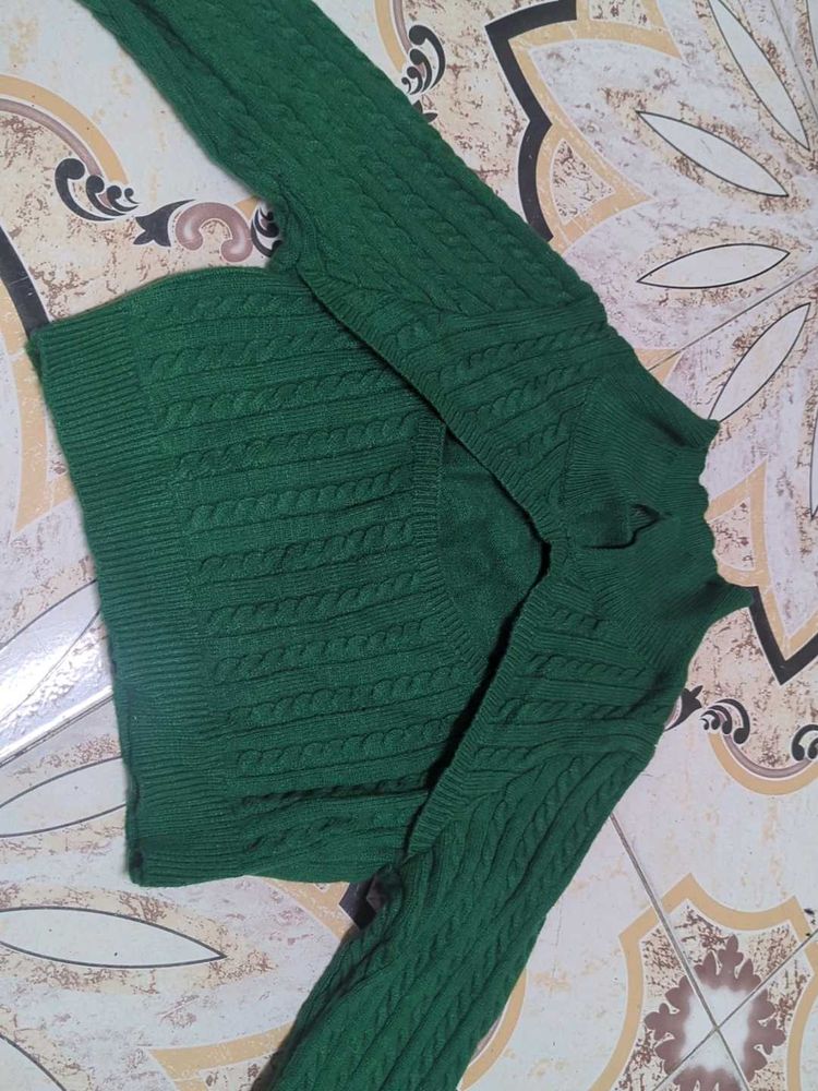 Cable Knit Polo Collar Cut Out Top