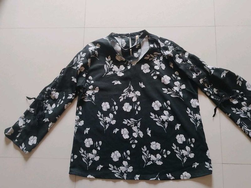 Olive Green Floral Print Top