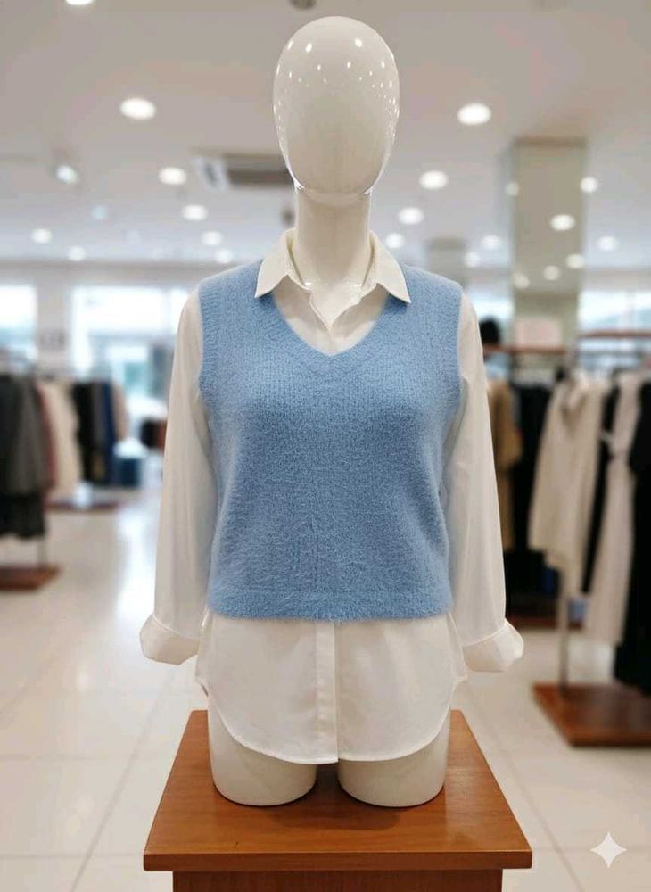 Blue Fuzzy Knit Vest