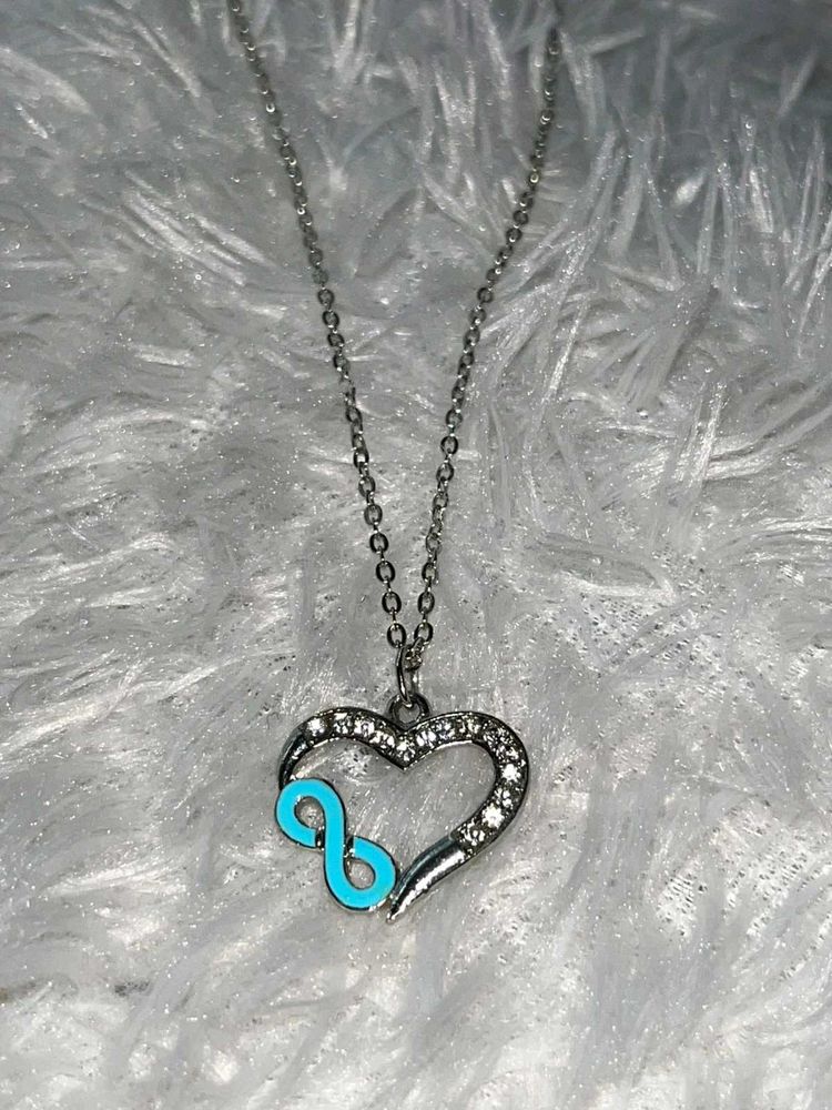 Sparkling Heart &amp; Infinity Silver Tone Necklace
