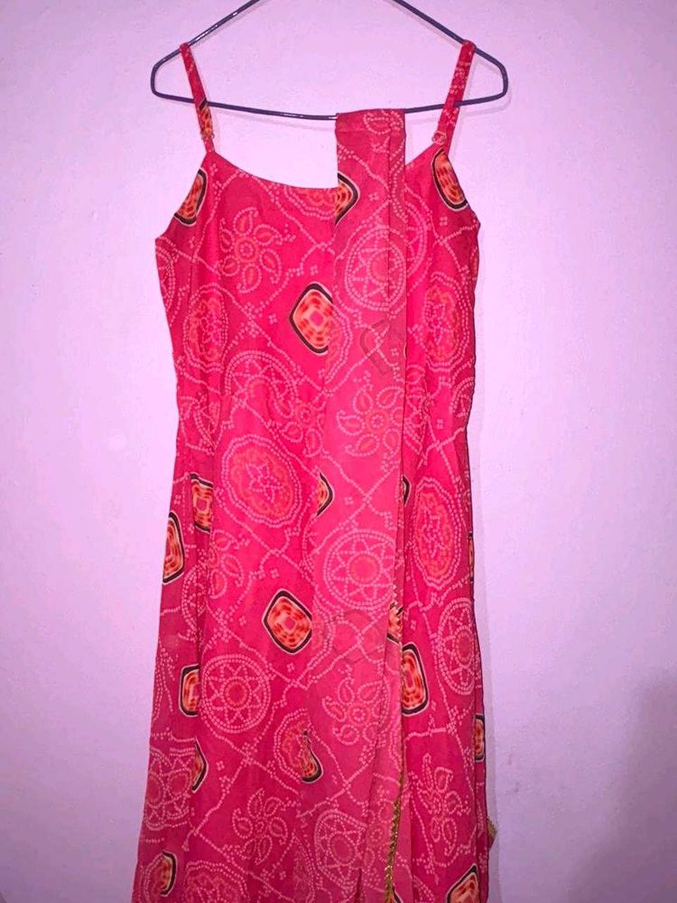 Pink Printed Kurta with Dupatta