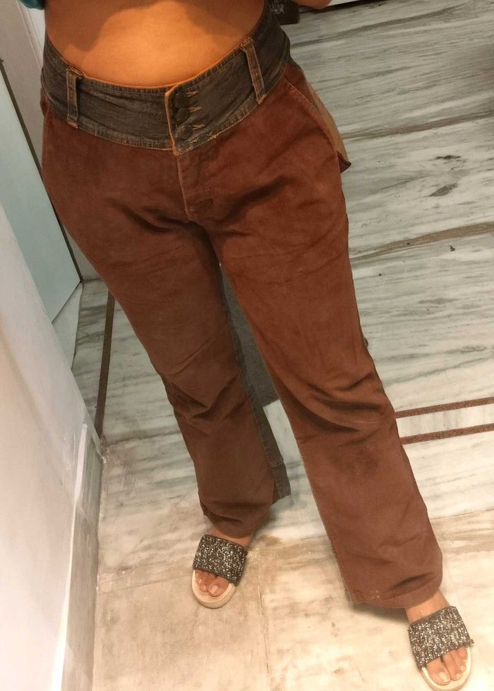Stylish Brown Denim And Corduroy Jeans