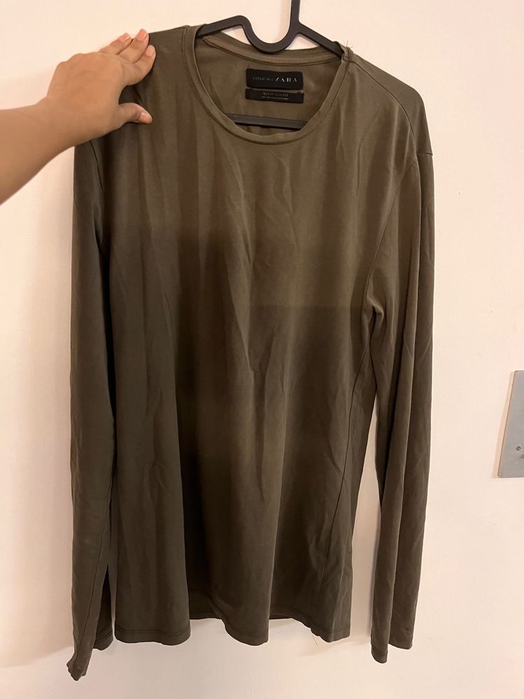 Olive Green Zara Full Sleeve T-shirt (medium Size )