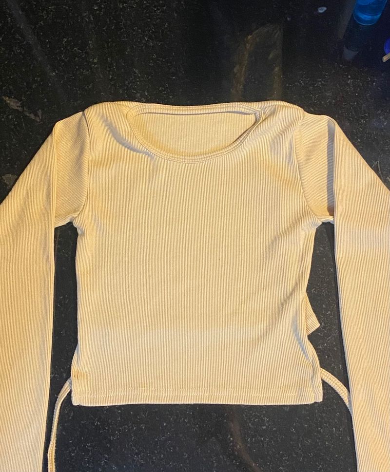 Beige crop Top With A Cute Knott