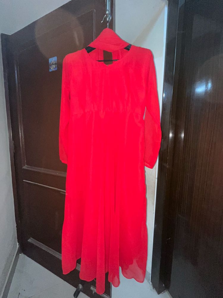 Red Anarkali Kurti Set With Dupatta