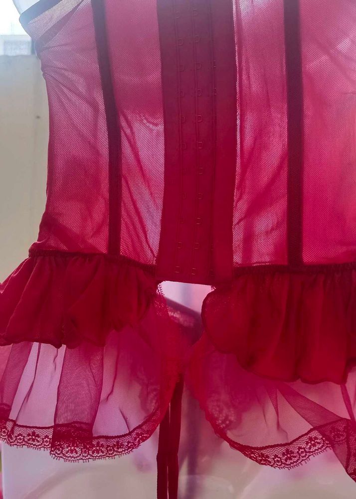 Red Mesh Corset Top