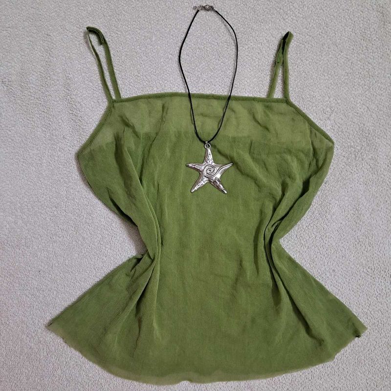Y2k vintage Green Sheer Cami Top