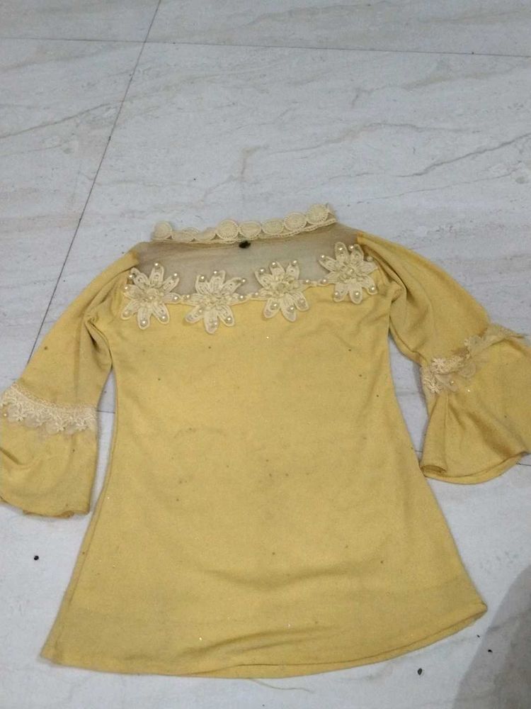 Yellow Frill Sleeves Tops For Girls