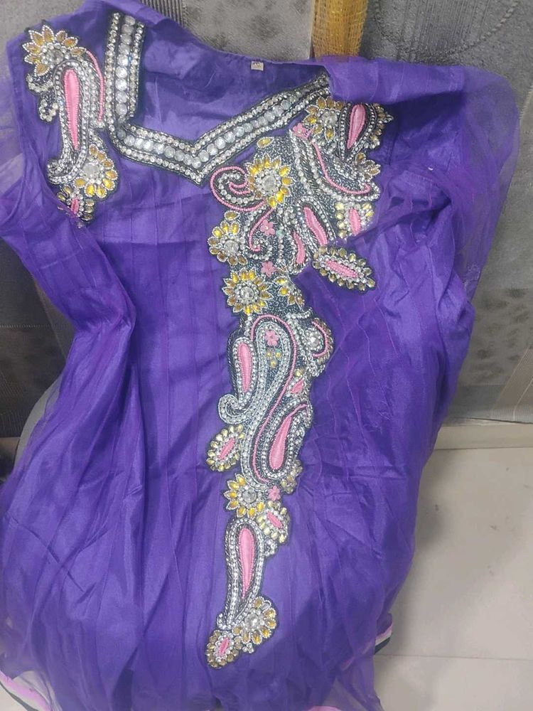 Purple Embellished Kurta Set
