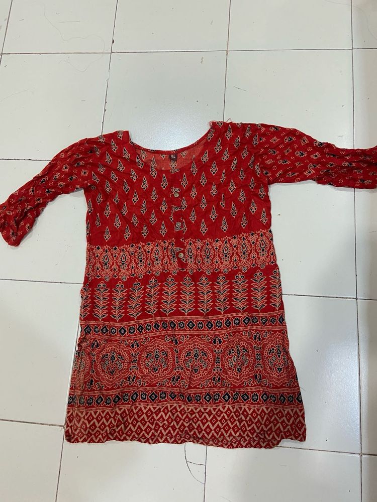 Red Printed Kurta