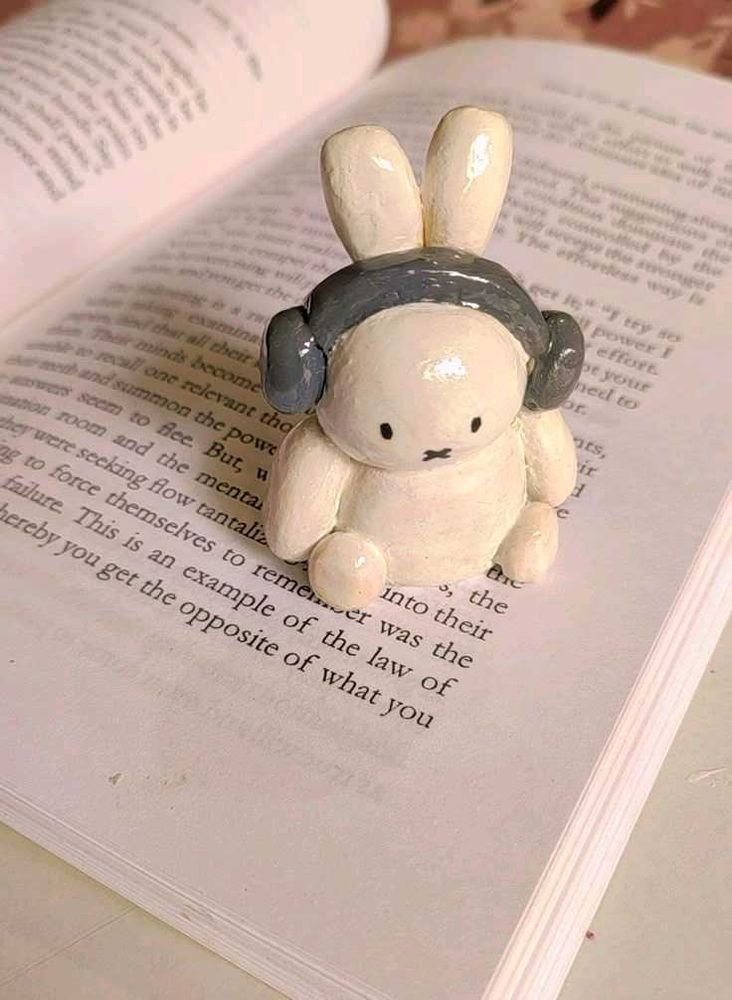 Cute Miffy Bunny Figurine with Headphones
