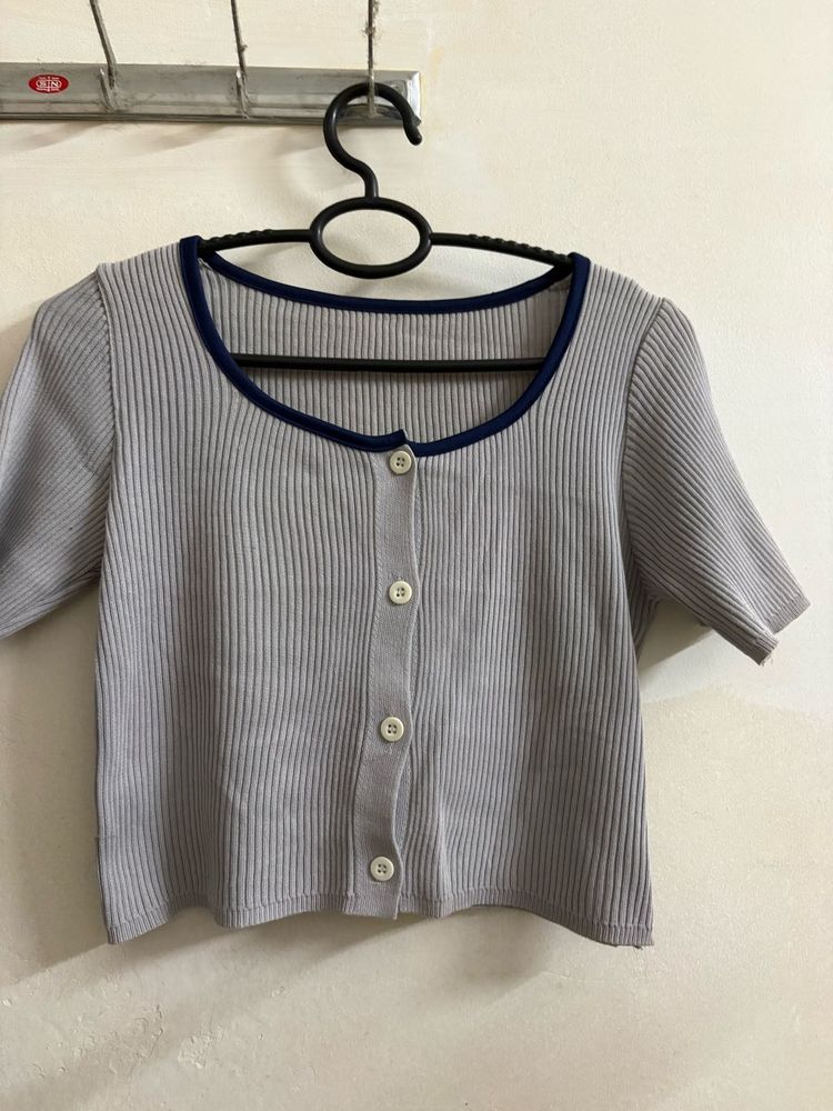Ribbed Button-Up Crop Top