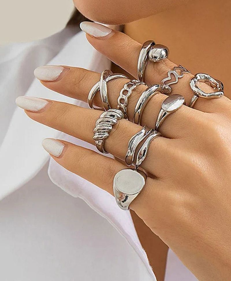 Silver Plated Set of 10 Stackable Finger Rings🫶🏻