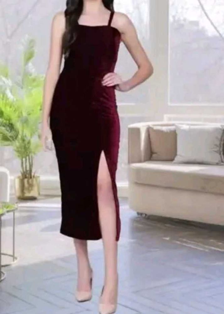 Burgundy Velvet Midi Dress