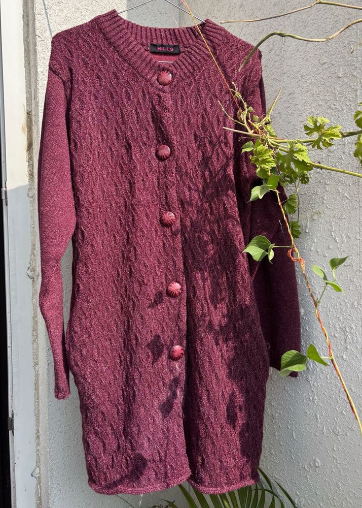Burgundy Cable Knit Cardigan