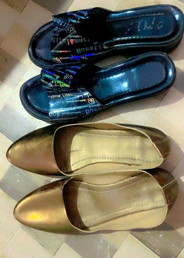 Slippers &amp; Gold Flats Bundle