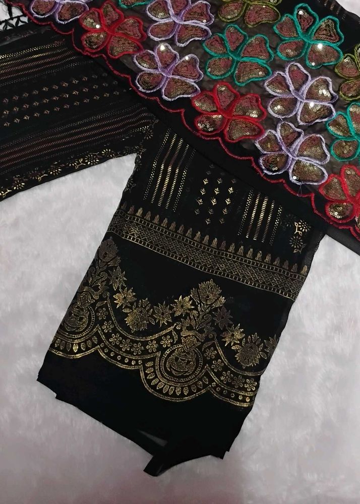 Elegant Geogette Foil Work Saree