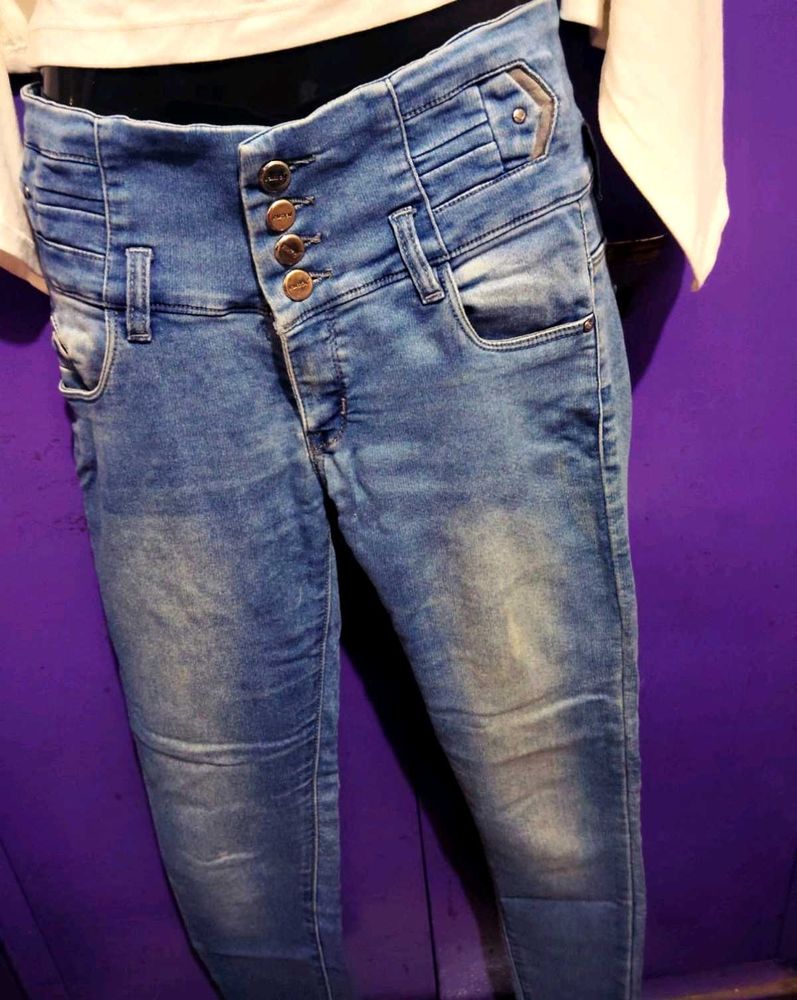 High Waisted Button Jeans