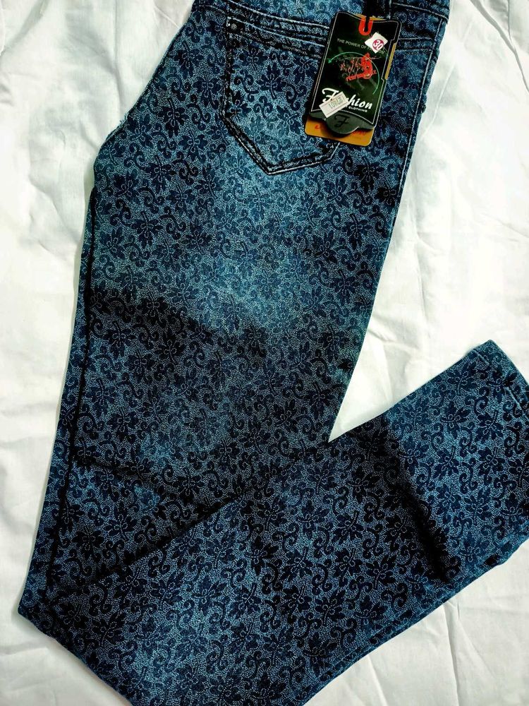 Floral Print Denim Jeans