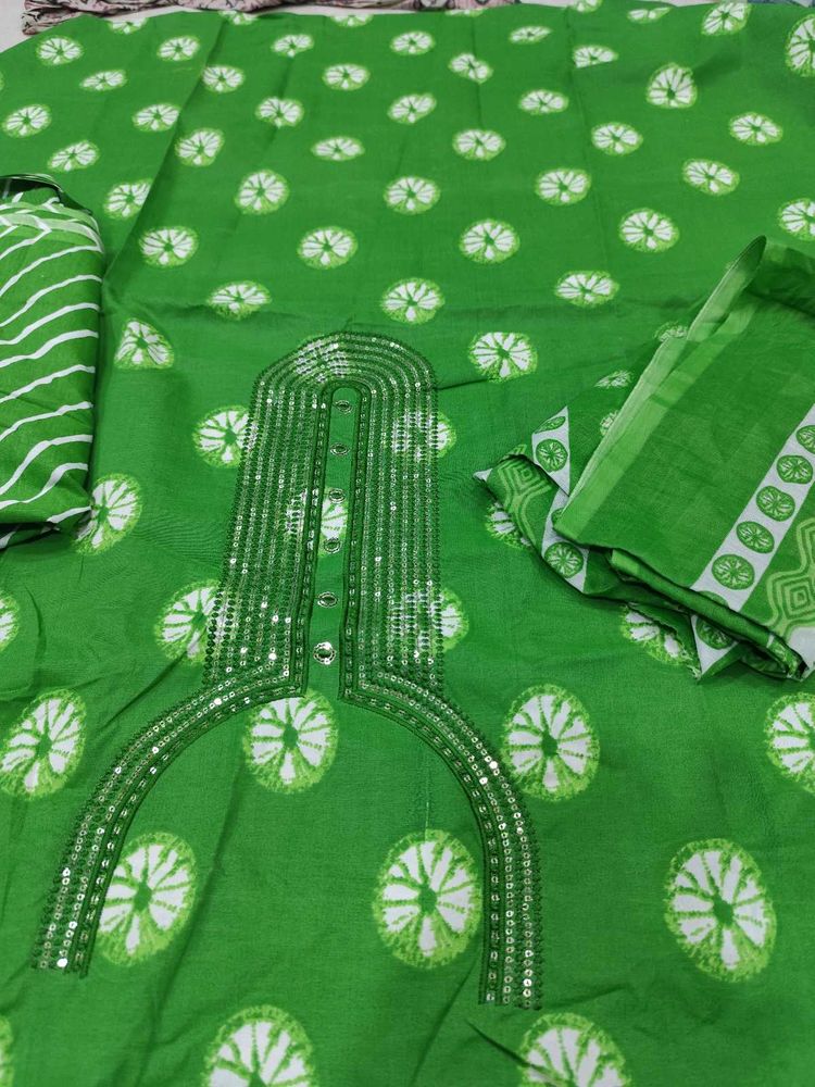 Green Embellished Dress Material mix