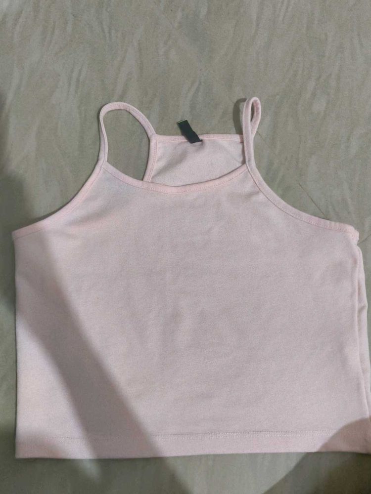 Tokyo Talkies Light Baby Pink Spaghetti Strap Crop