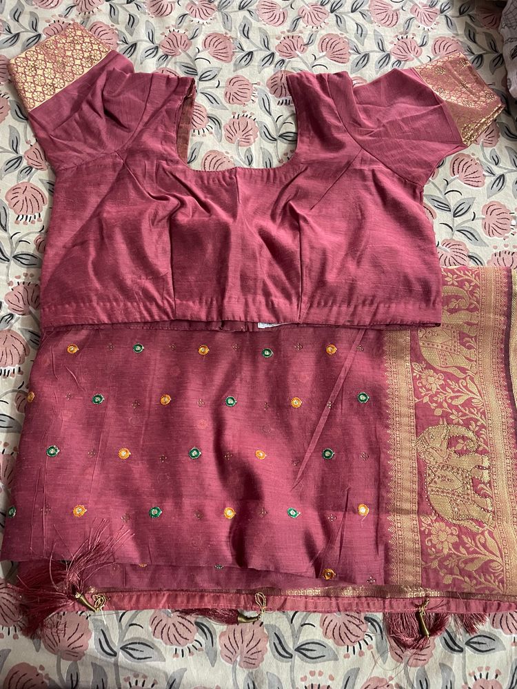 Maroon Silk Saree with Blouse