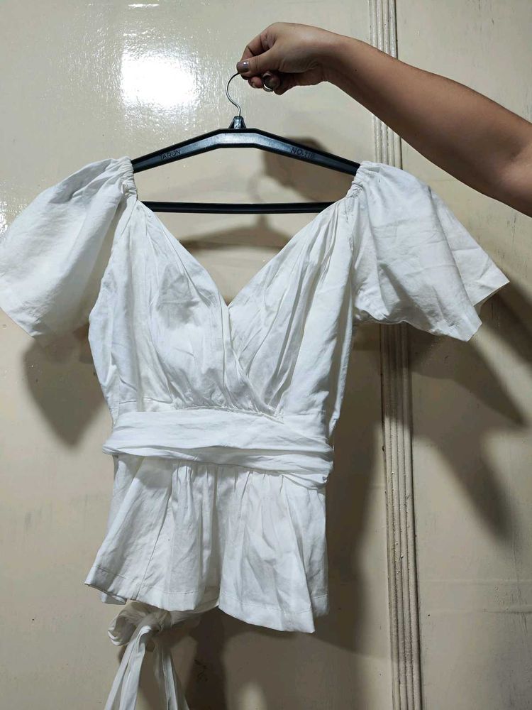 White Puff Sleeve Top