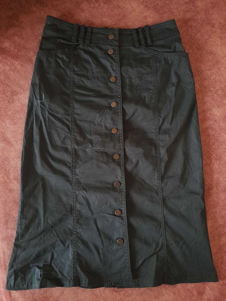 Button Front Midi Skirt