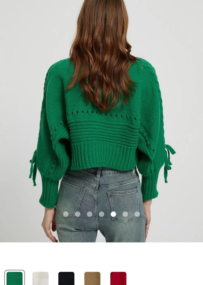 Green Knit Sweater with Tie Detail m size