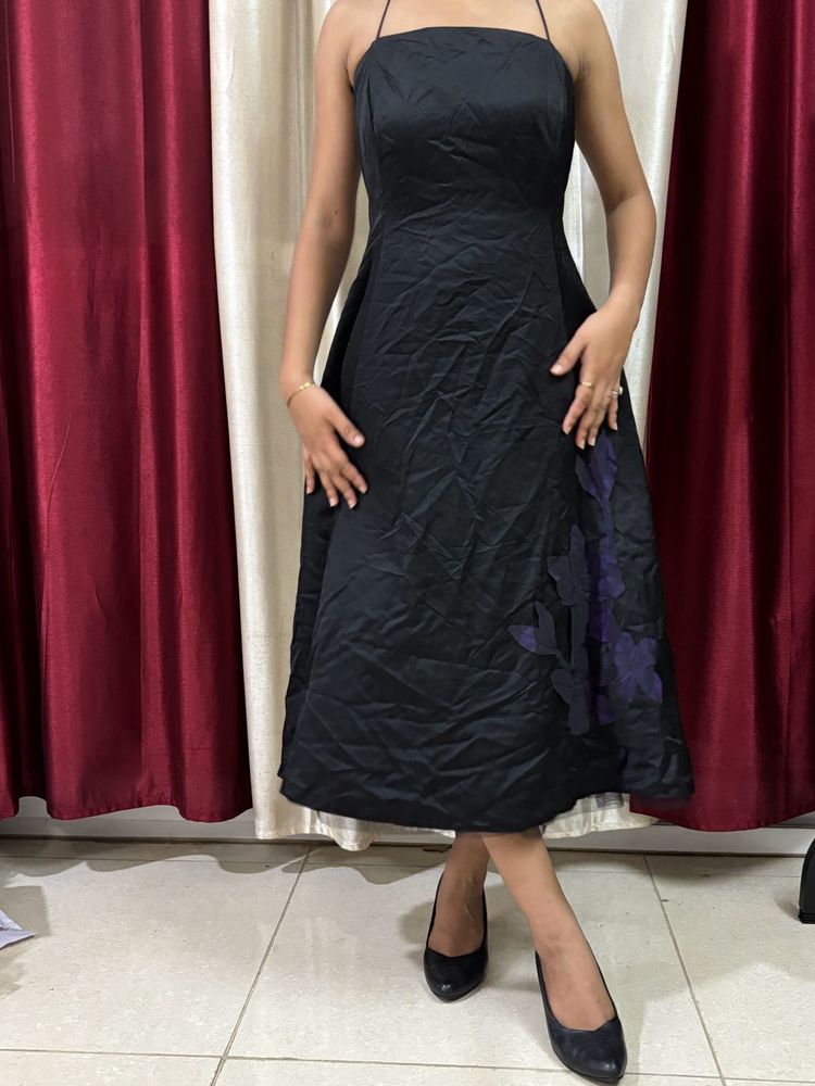 Vintage 90s Slik Long Floral Black Gown