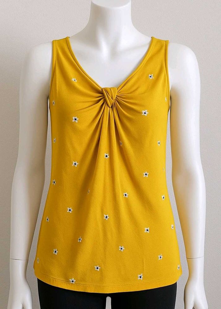Ann Taylor Mustard Knotted Front SleevelessTop