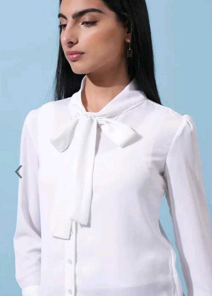 White Tie Neck Shirt